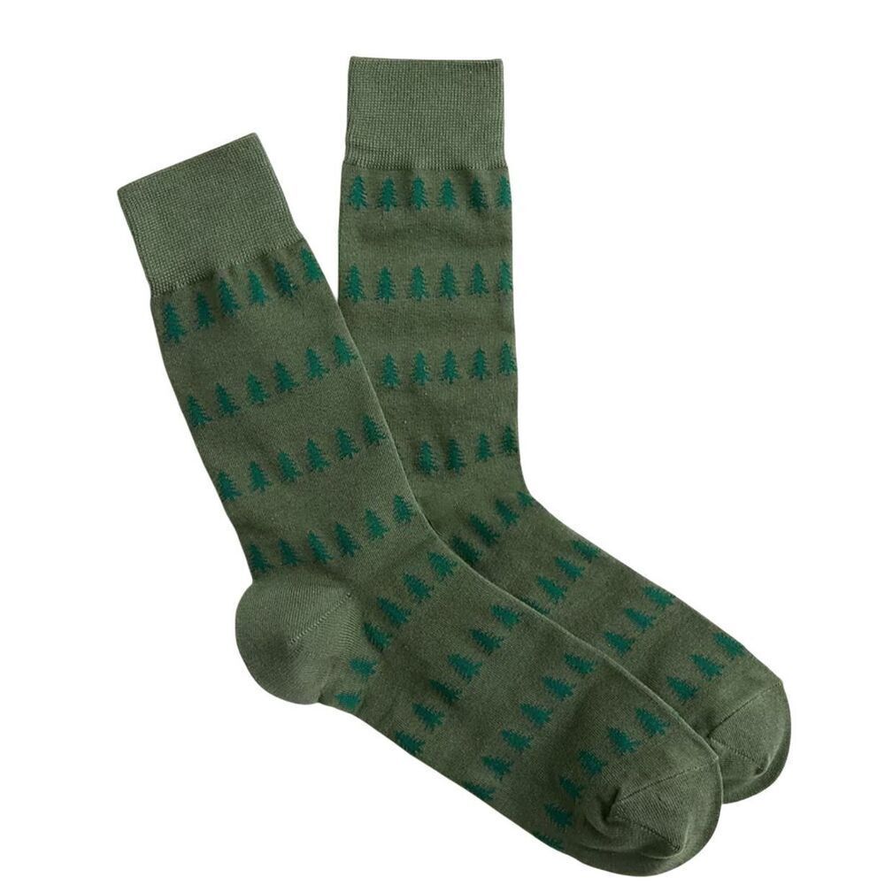J.Crew Men’s Pine Tree Crew Sock Weathered Olive, Cozy Cotton Blend One Size New